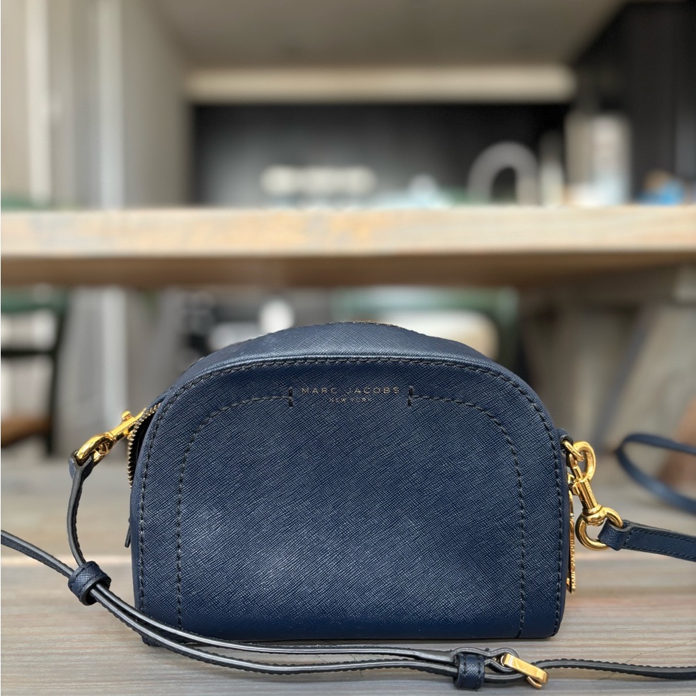 Marc Jacobs Dark Blue Crossbody Bag with Gold Accents